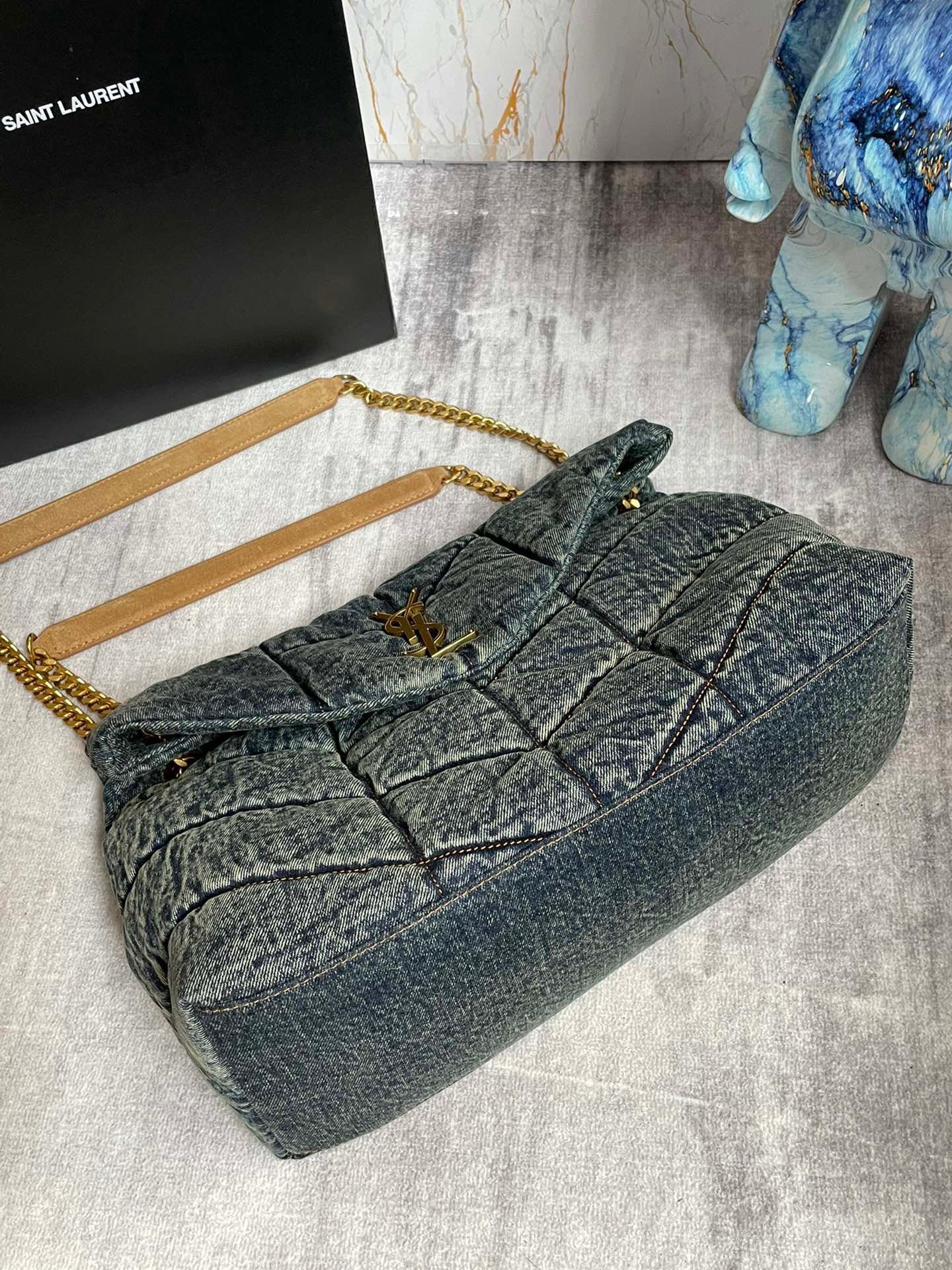 Saint Laurent Puffer Medium Chain Bag In Retro Denim