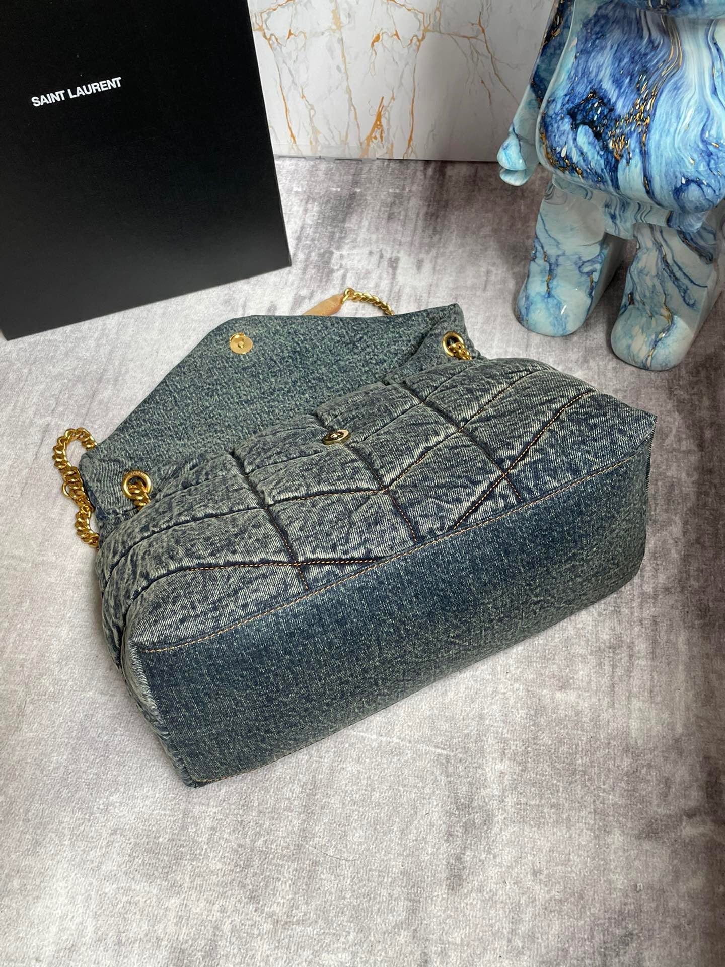 Saint Laurent Puffer Medium Chain Bag In Retro Denim