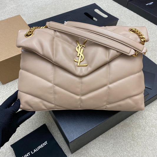 Saint Laurent Puffer Medium Chain Bag In Beige Lambskin