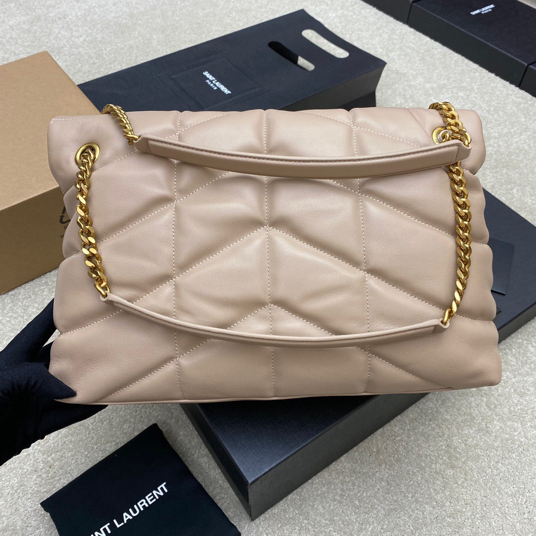 Saint Laurent Puffer Medium Chain Bag In Beige Lambskin