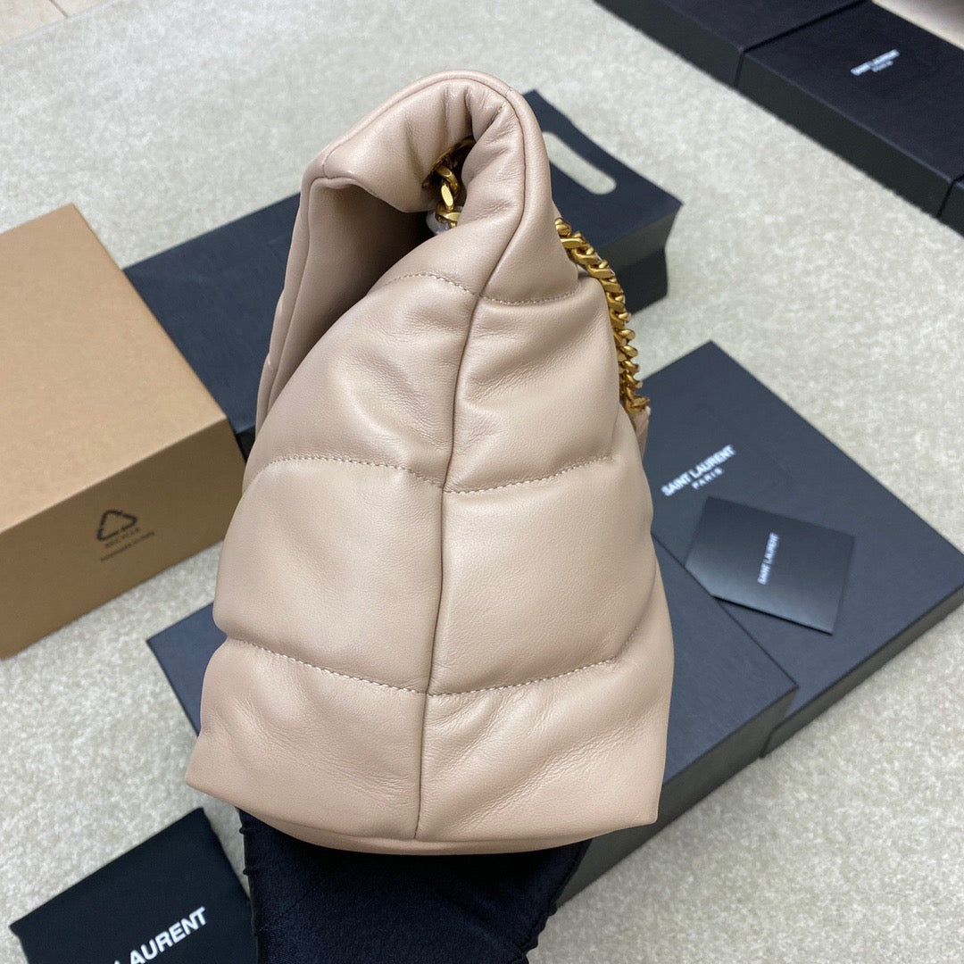 Saint Laurent Puffer Medium Chain Bag In Beige Lambskin