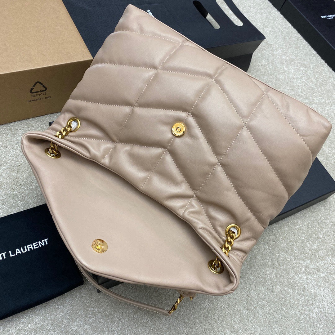 Saint Laurent Puffer Medium Chain Bag In Beige Lambskin