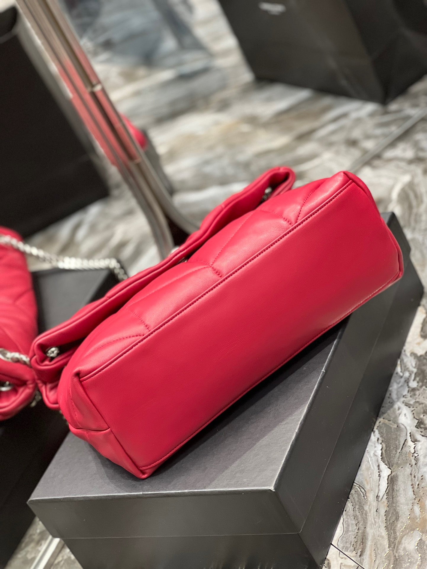 Saint Laurent Puffer Medium Chain Bag In Red Lambskin