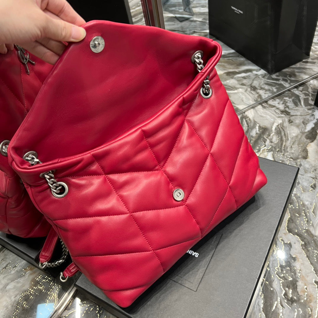 Saint Laurent Puffer Medium Chain Bag In Red Lambskin