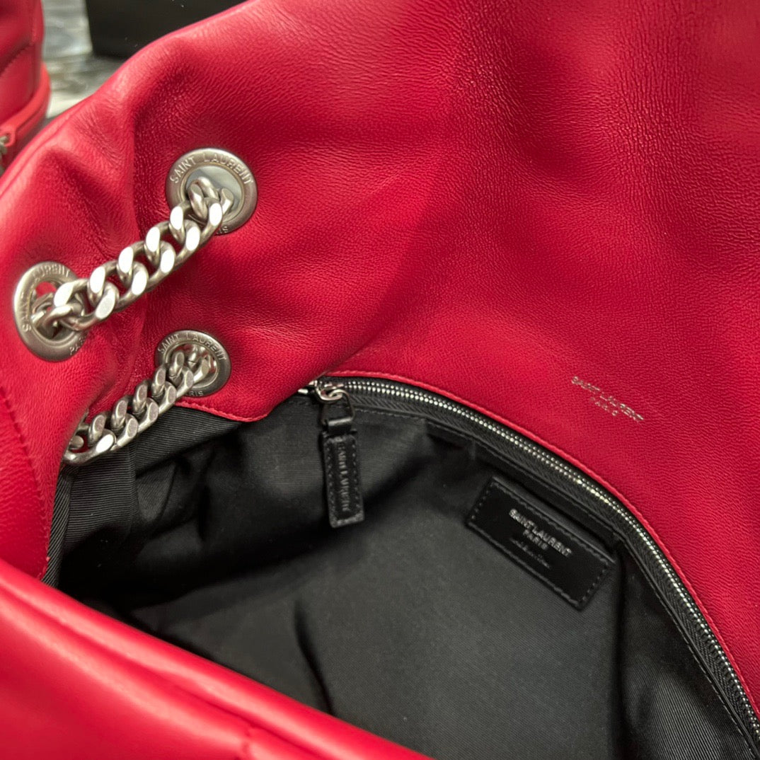 Saint Laurent Puffer Medium Chain Bag In Red Lambskin