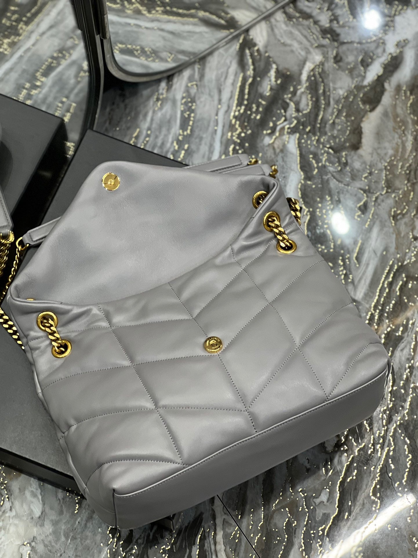 Saint Laurent Puffer Medium Chain Bag In Gray Lambskin