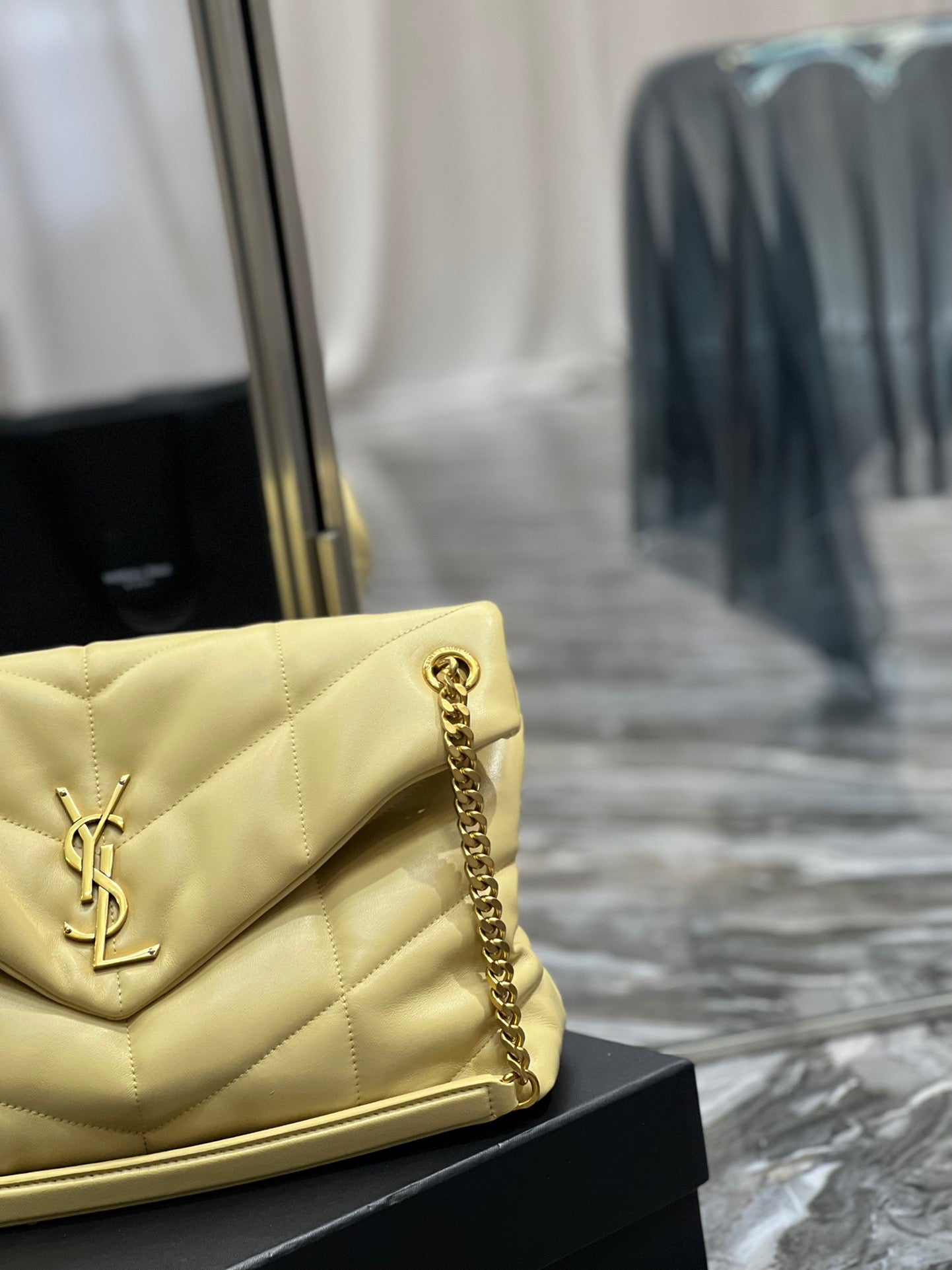 Saint Laurent Puffer Medium Chain Bag In Jaune Poussin Lambskin