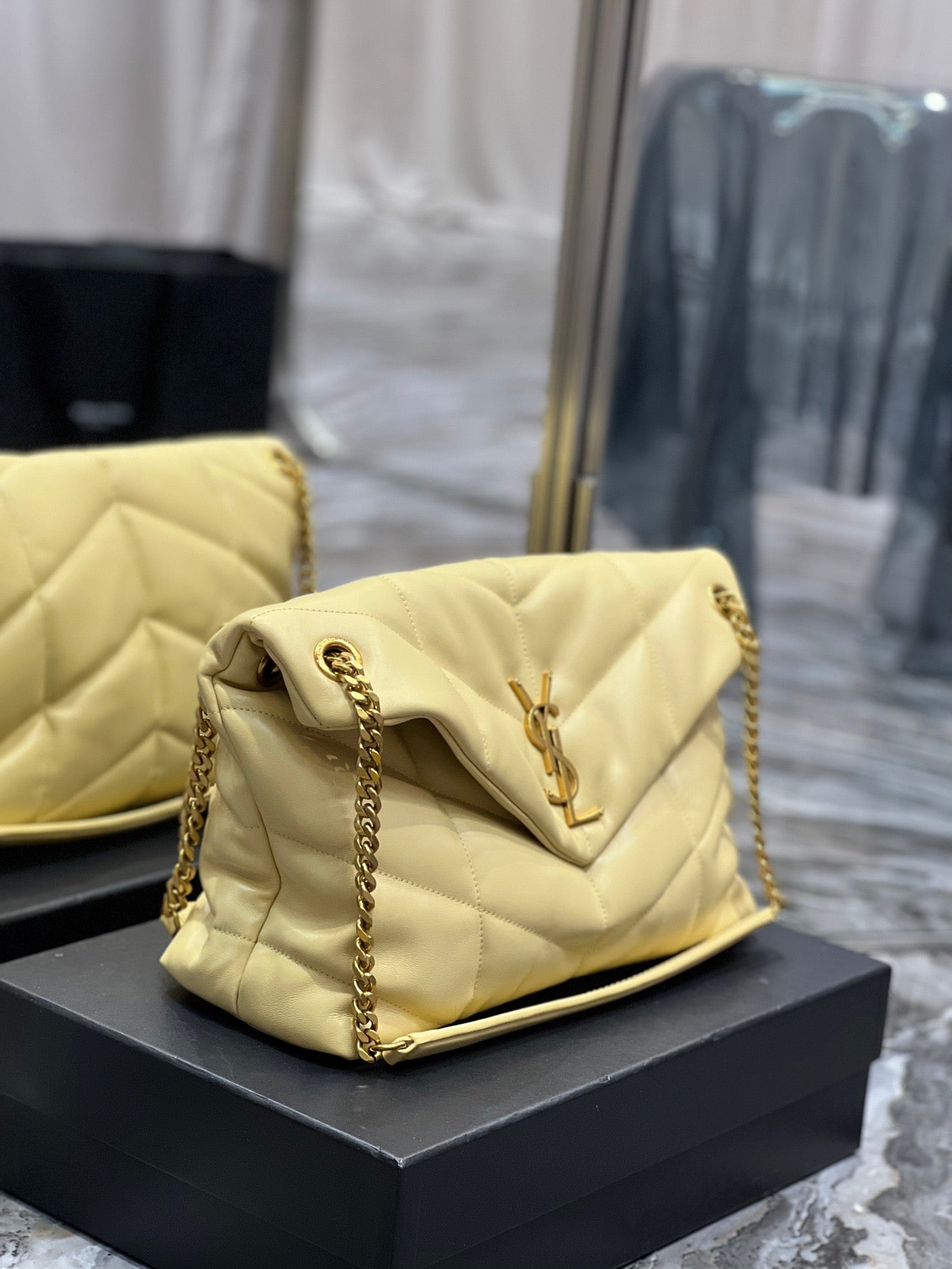 Saint Laurent Puffer Medium Chain Bag In Jaune Poussin Lambskin