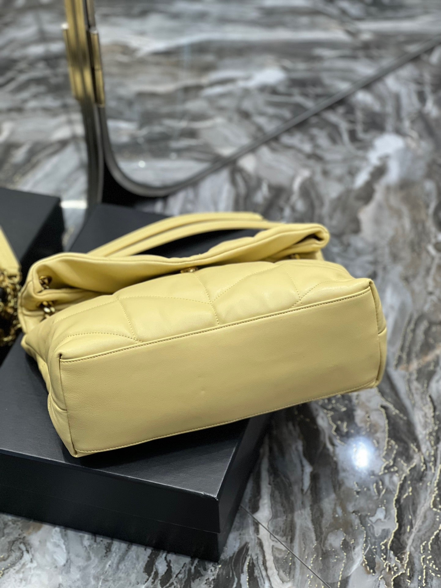 Saint Laurent Puffer Medium Chain Bag In Jaune Poussin Lambskin