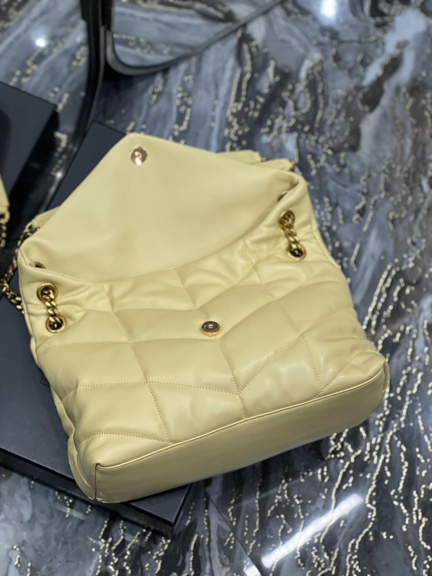 Saint Laurent Puffer Medium Chain Bag In Jaune Poussin Lambskin