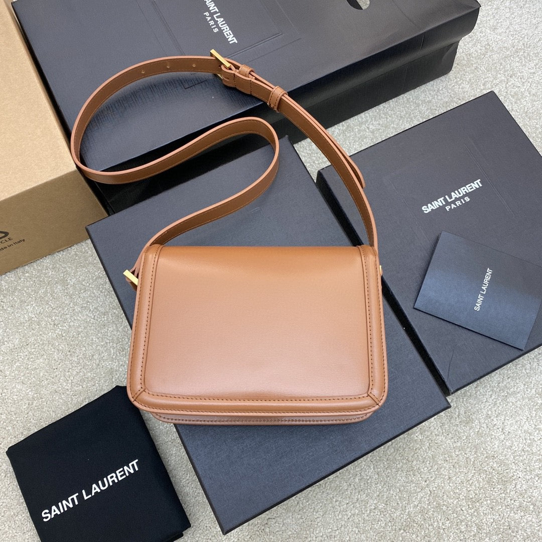 Saint Laurent Small Solferino Bag In Gold Brown Calfskin