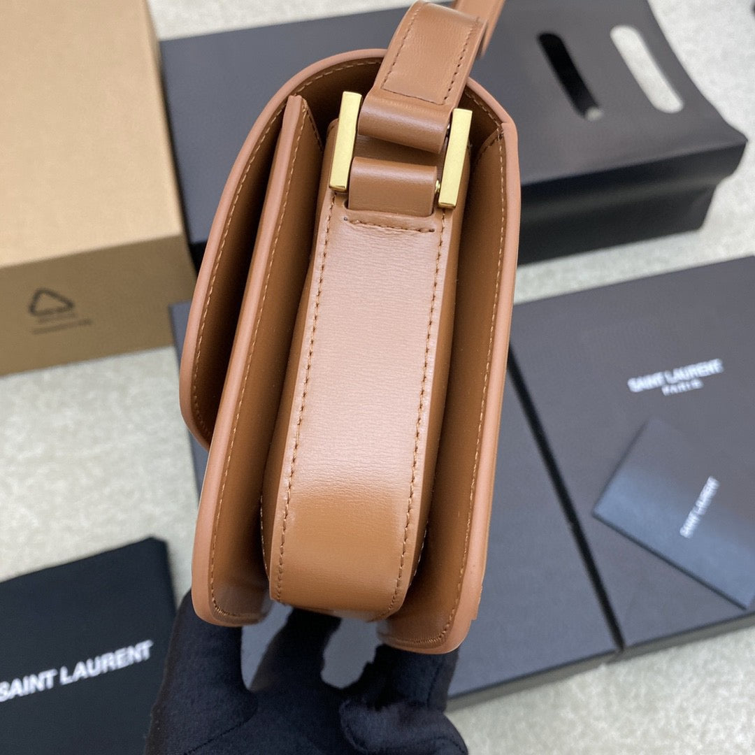 Saint Laurent Small Solferino Bag In Gold Brown Calfskin