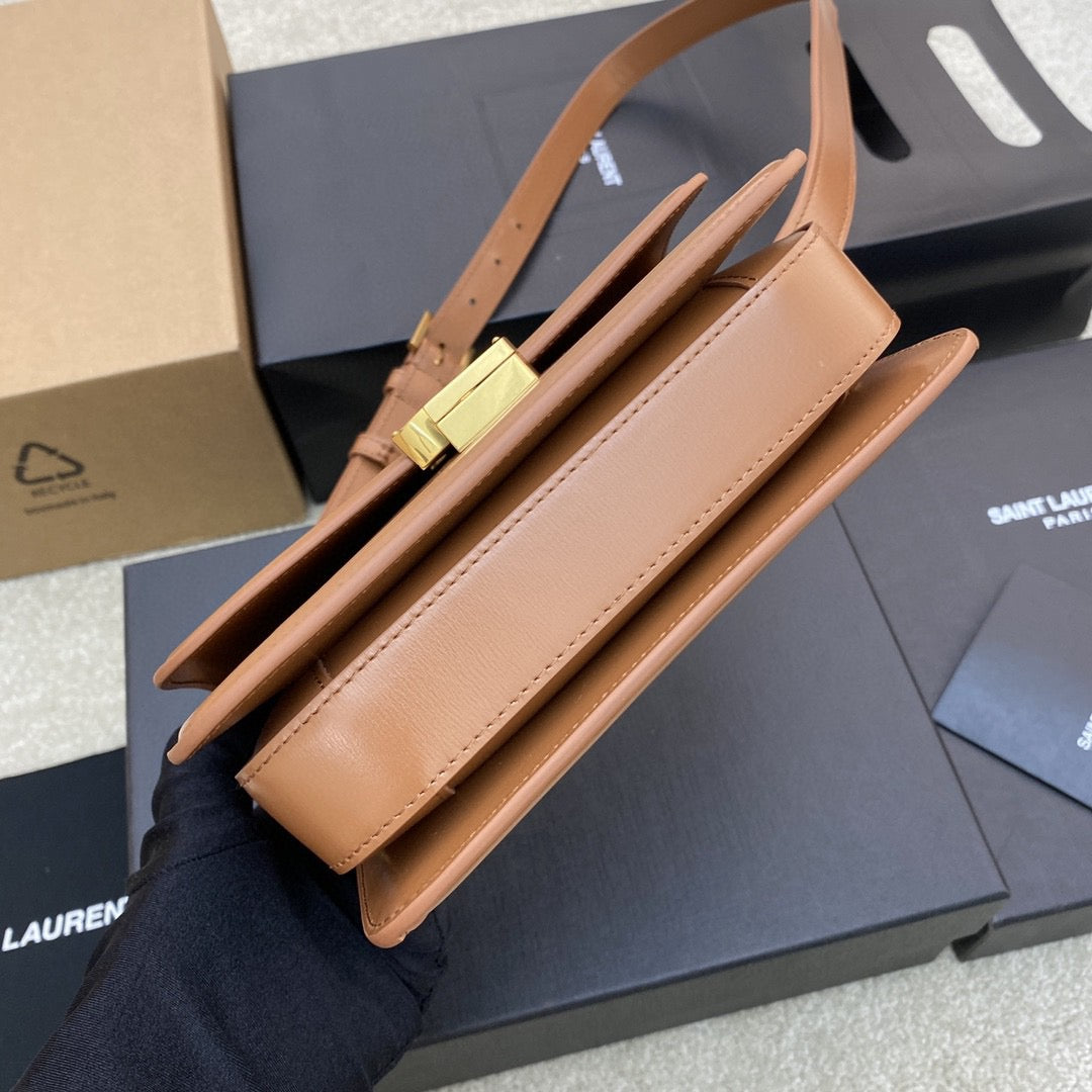 Saint Laurent Small Solferino Bag In Gold Brown Calfskin