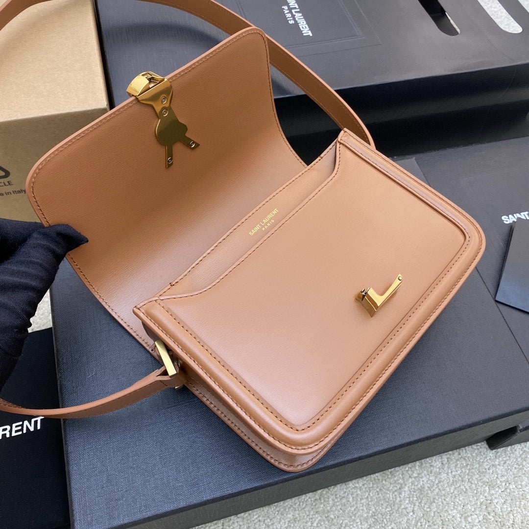 Saint Laurent Small Solferino Bag In Gold Brown Calfskin