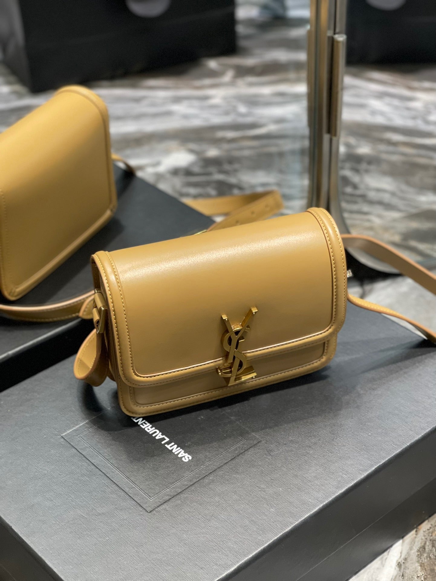 Saint Laurent Small Solferino Bag In Jaune Ambre Calfskin