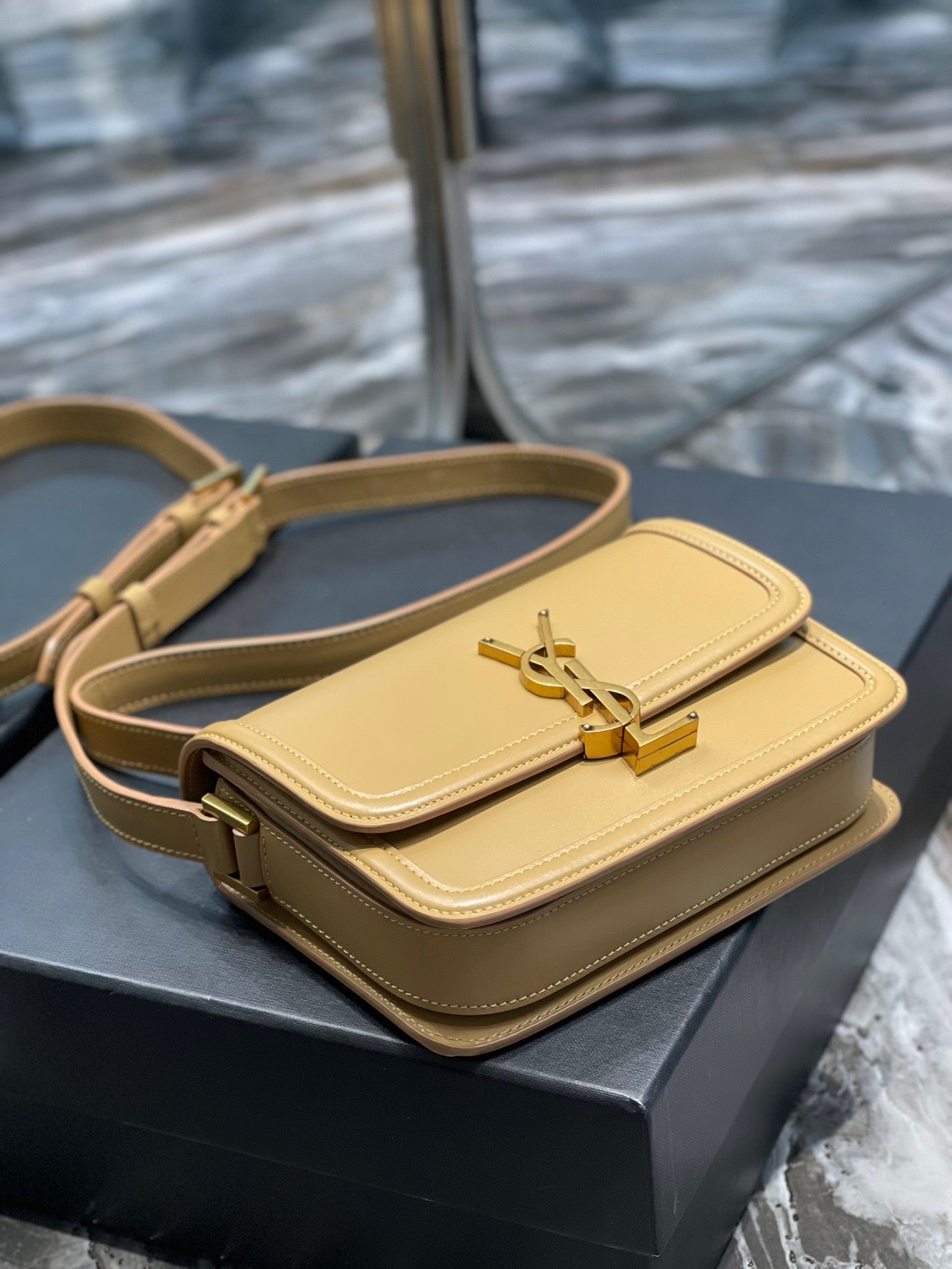 Saint Laurent Small Solferino Bag In Jaune Ambre Calfskin