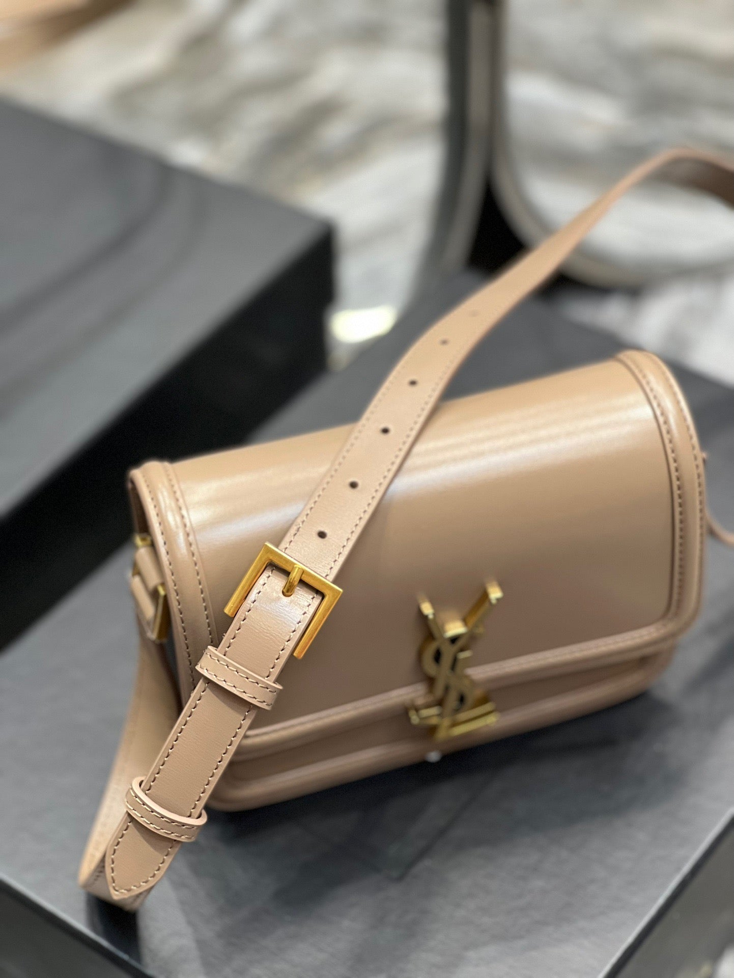 Saint Laurent Small Solferino Bag In Apricot Calfskin