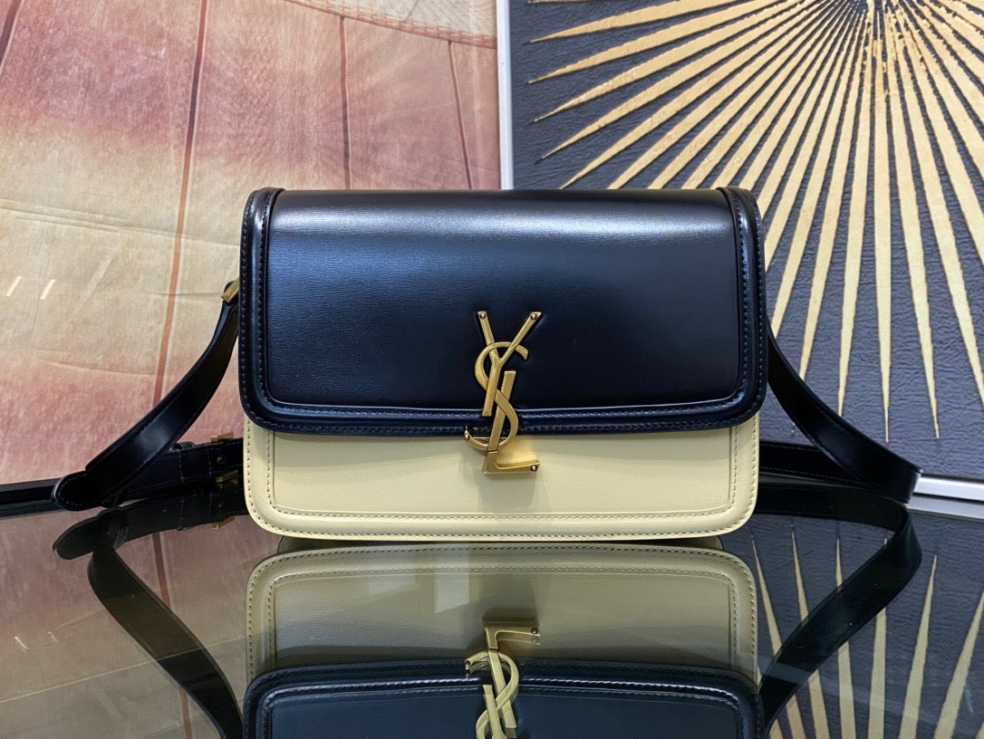 Saint Laurent Medium Solferino Bag In Black And Yellow Calfskin