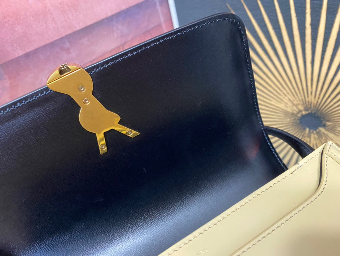 Saint Laurent Medium Solferino Bag In Black And Yellow Calfskin