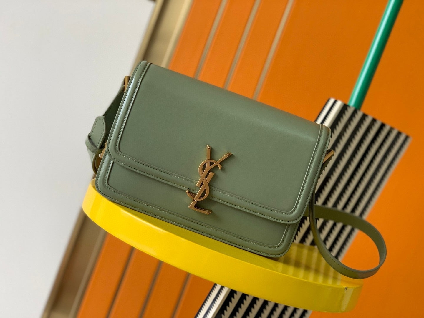 Saint Laurent Medium Solferino Bag In Avocado Green Calfskin