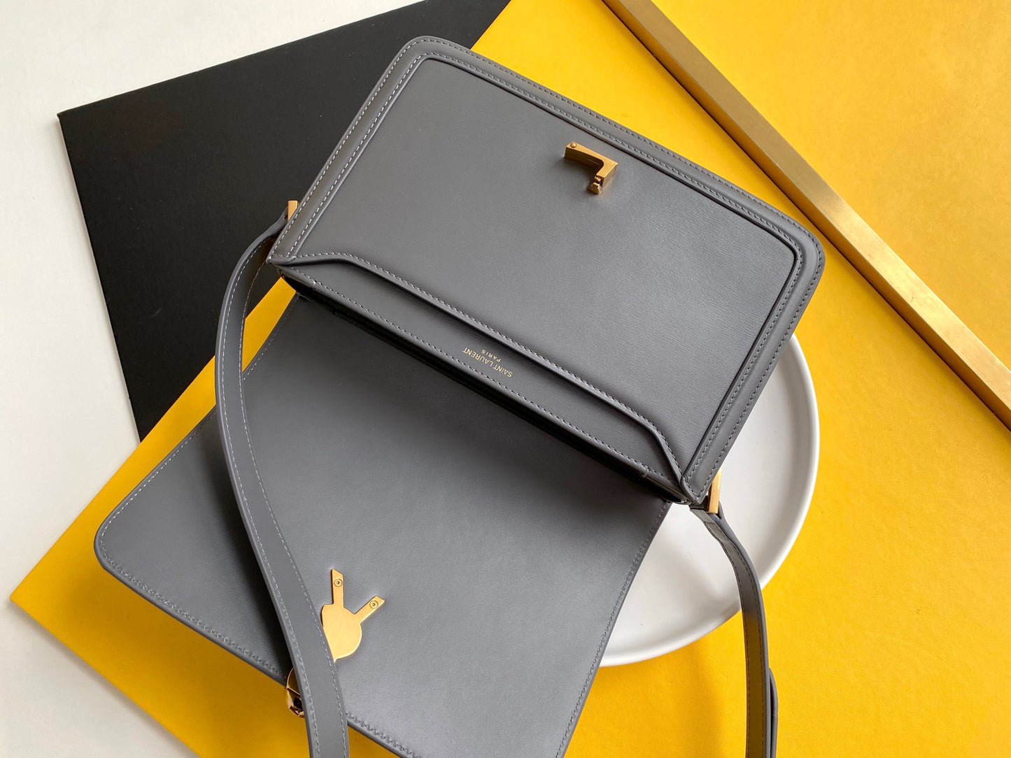 Saint Laurent Medium Solferino Bag In Gray Calfskin