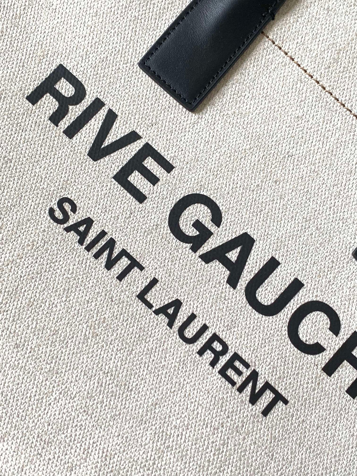 Saint Laurent Rive Gauche Small Tote Bag in Beige Linen and Leather