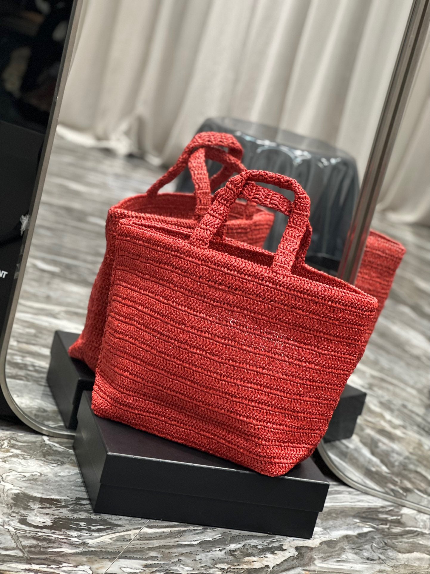 Saint Laurent Rive Gauche Tote Bag in Neon Pink Raffia Crochet