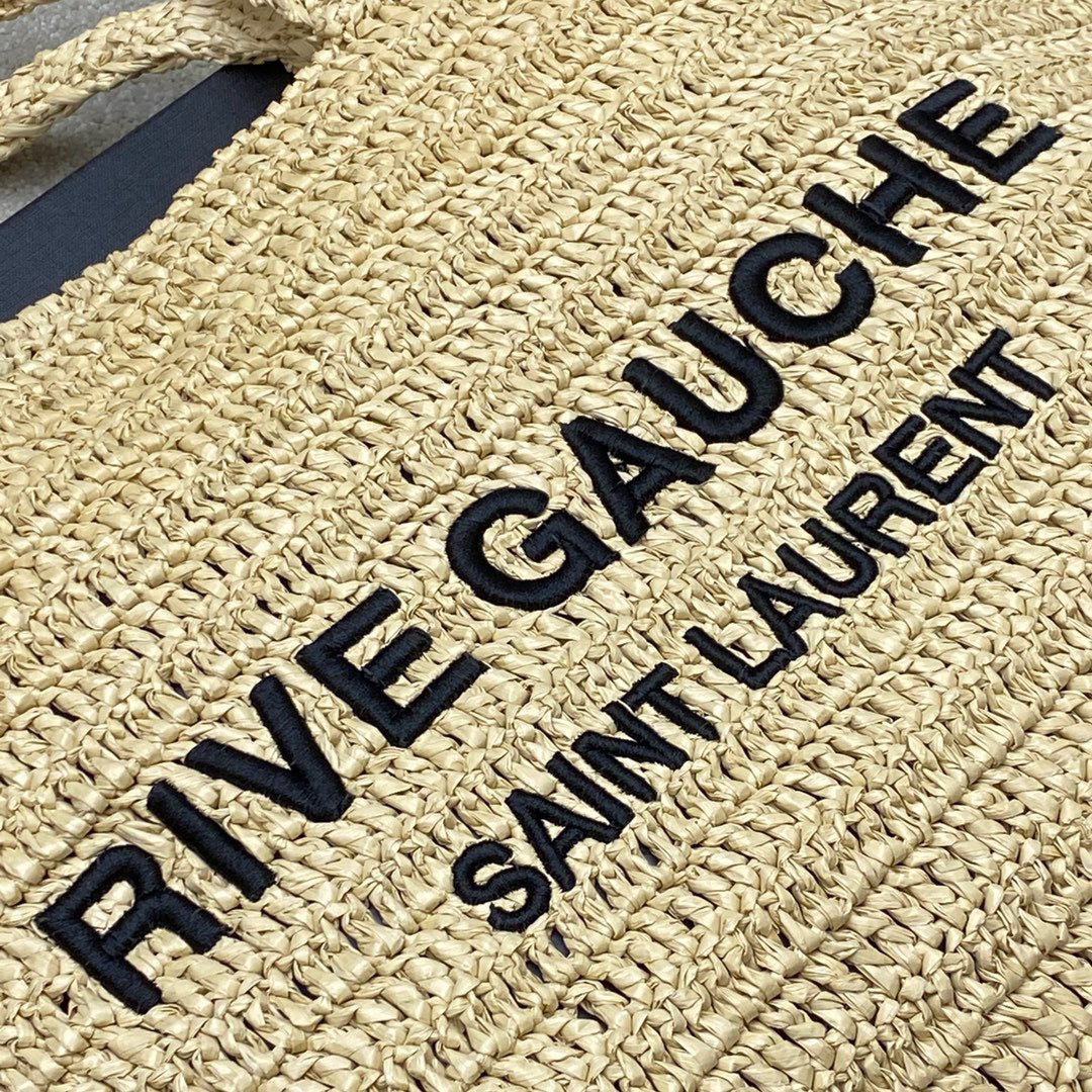 Saint Laurent Rive Gauche Tote Bag in Beige Raffia Crochet