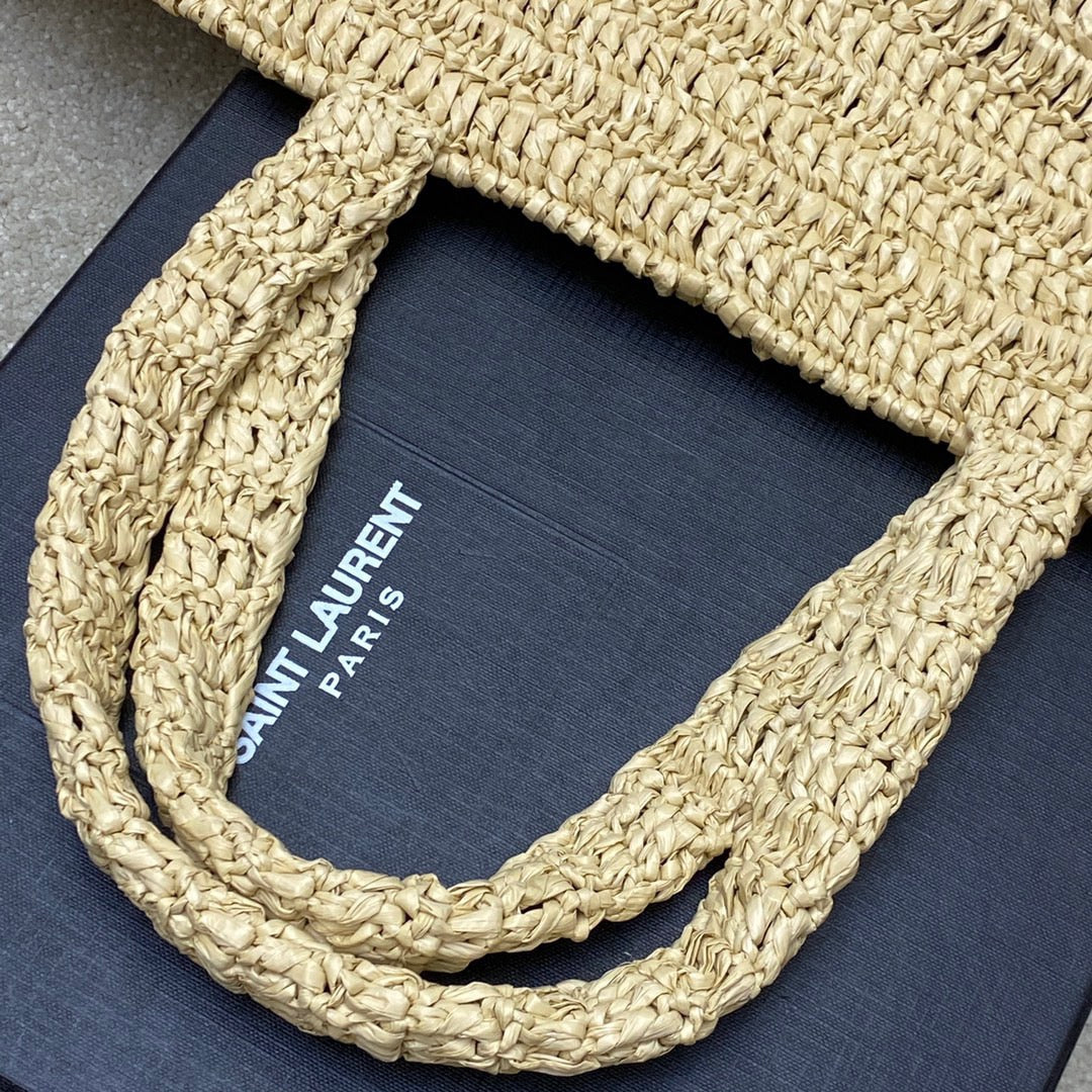 Saint Laurent Rive Gauche Tote Bag in Beige Raffia Crochet