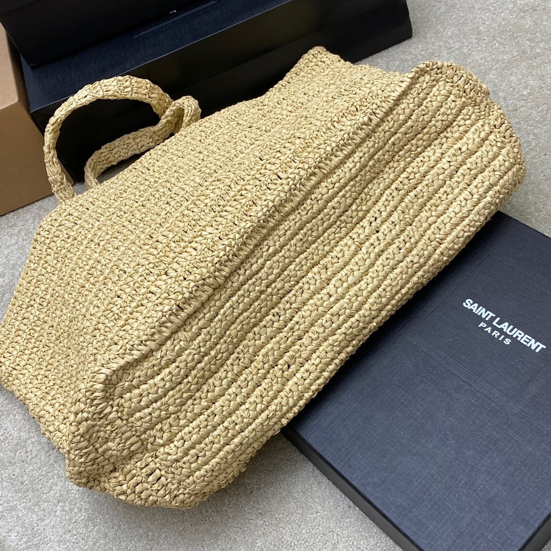 Saint Laurent Rive Gauche Tote Bag in Beige Raffia Crochet