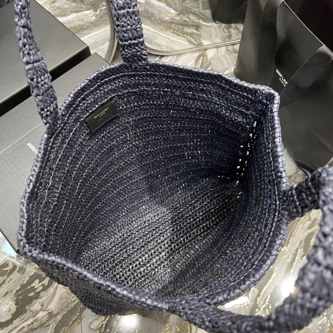 Saint Laurent Rive Gauche Tote Bag in Gray Raffia Crochet