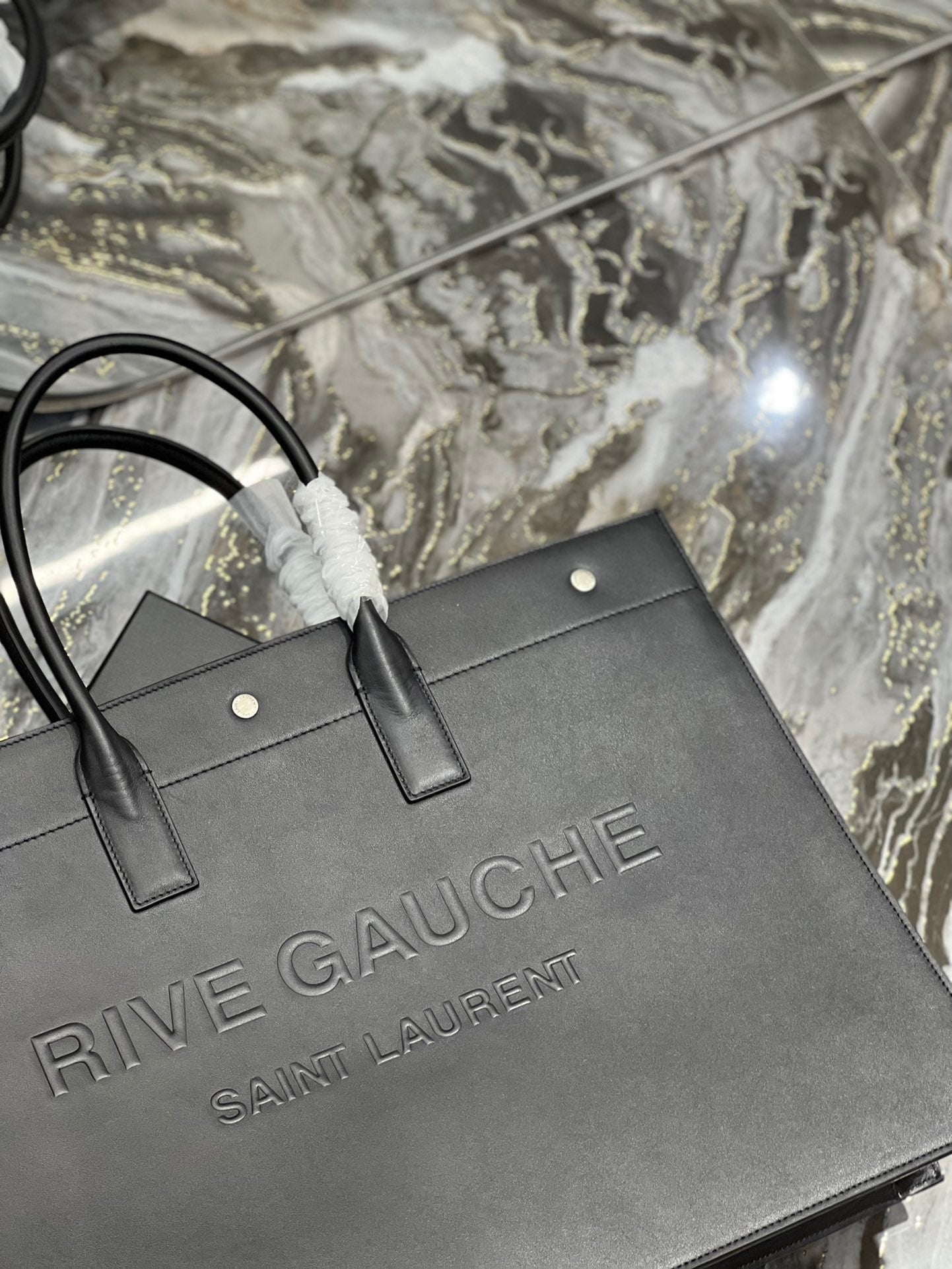 Saint Laurent Rive Gauche Black Full Leather Tote Bag