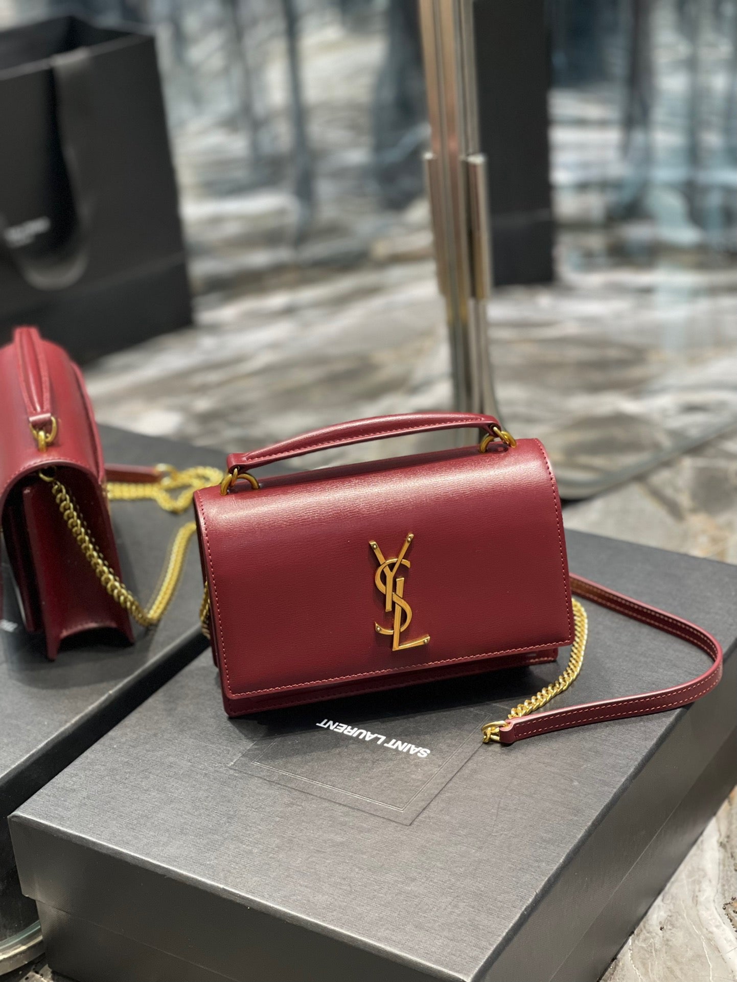 Saint Laurent Sunset Small Top Handle Bag In Red Calfskin