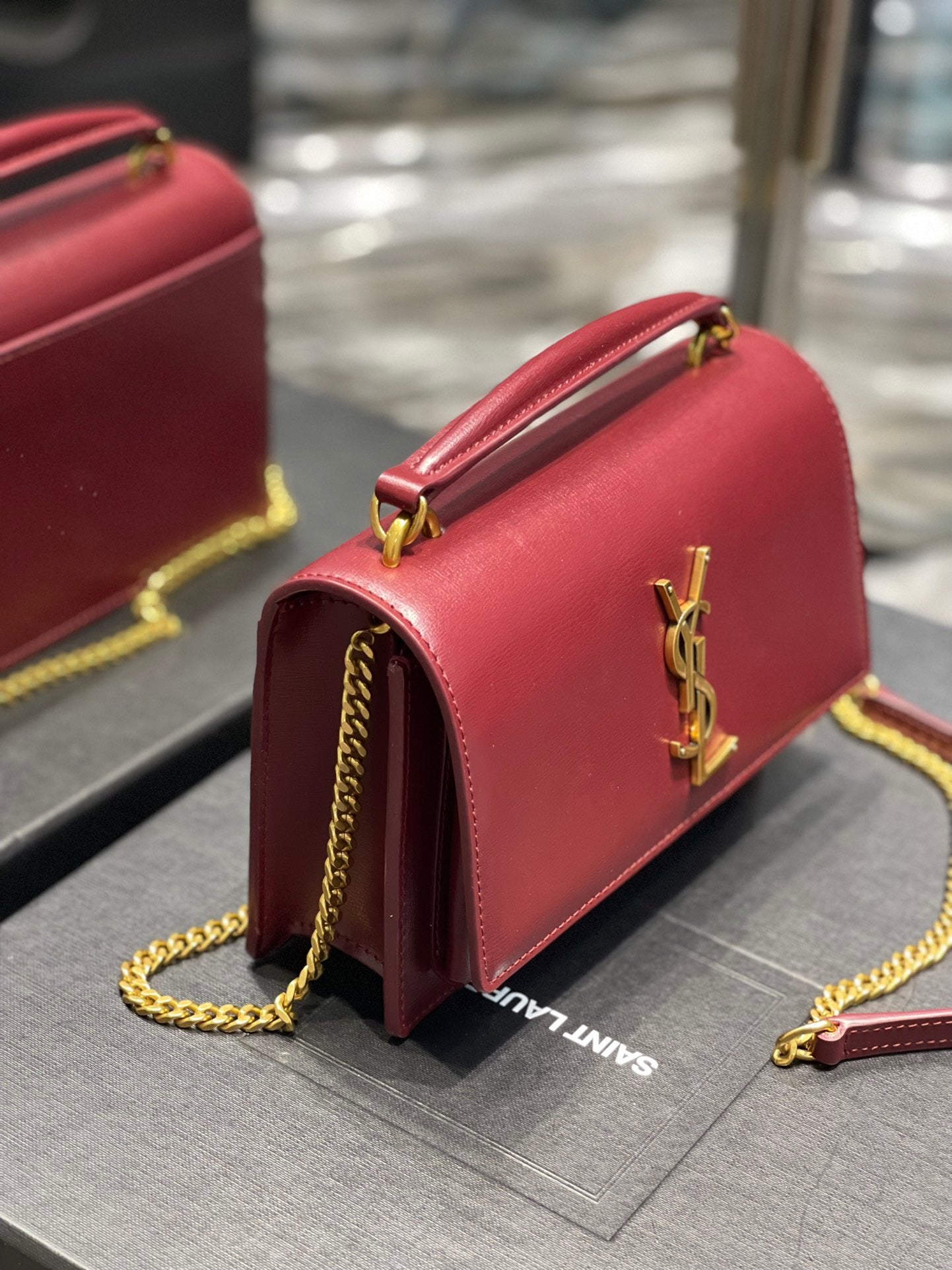 Saint Laurent Sunset Small Top Handle Bag In Red Calfskin