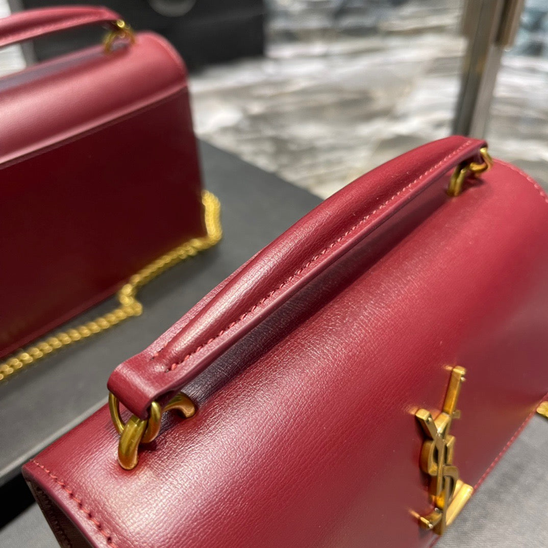 Saint Laurent Sunset Small Top Handle Bag In Red Calfskin