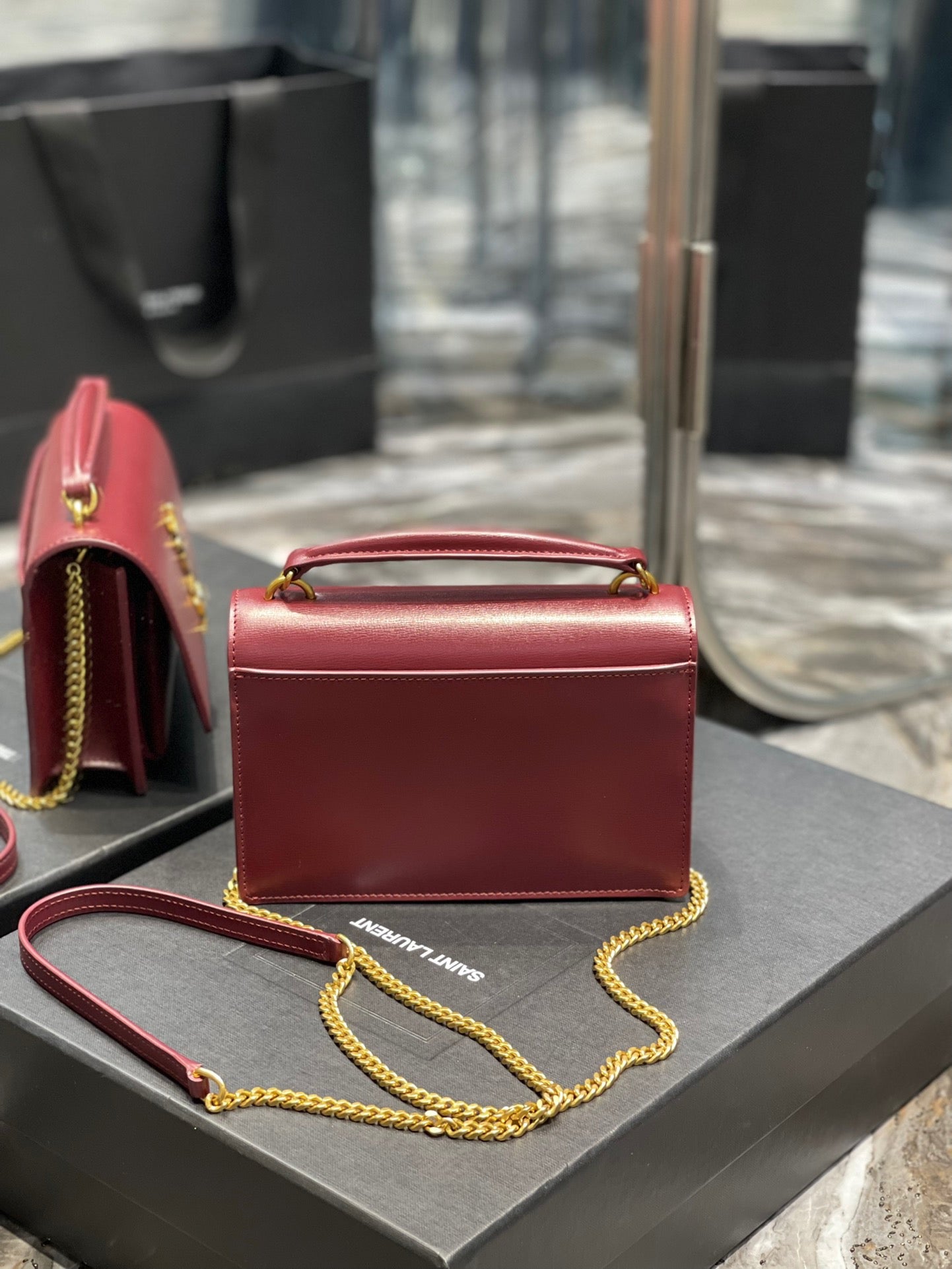 Saint Laurent Sunset Small Top Handle Bag In Red Calfskin