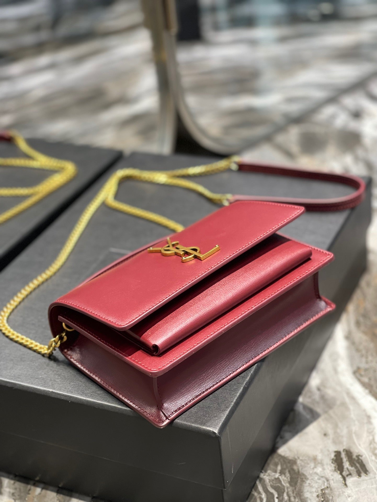 Saint Laurent Sunset Small Top Handle Bag In Red Calfskin