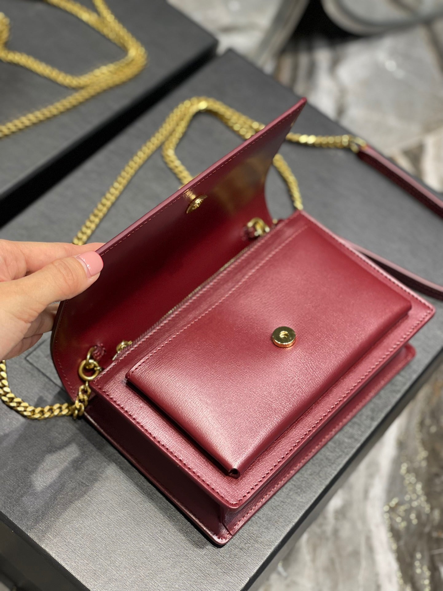 Saint Laurent Sunset Small Top Handle Bag In Red Calfskin