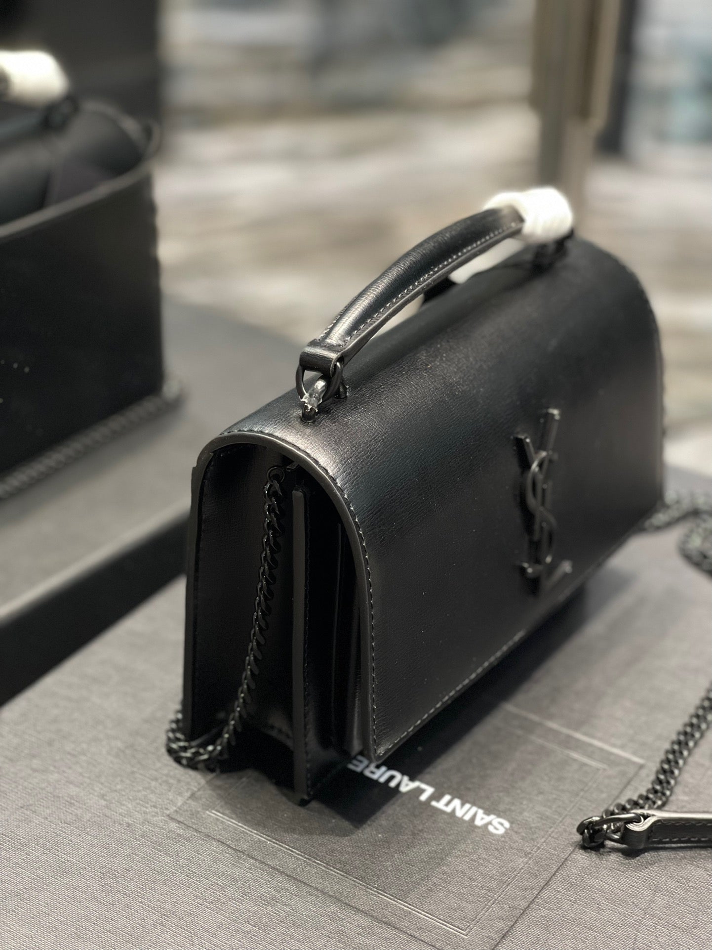 Saint Laurent Sunset Small Top Handle Bag In Black Calfskin