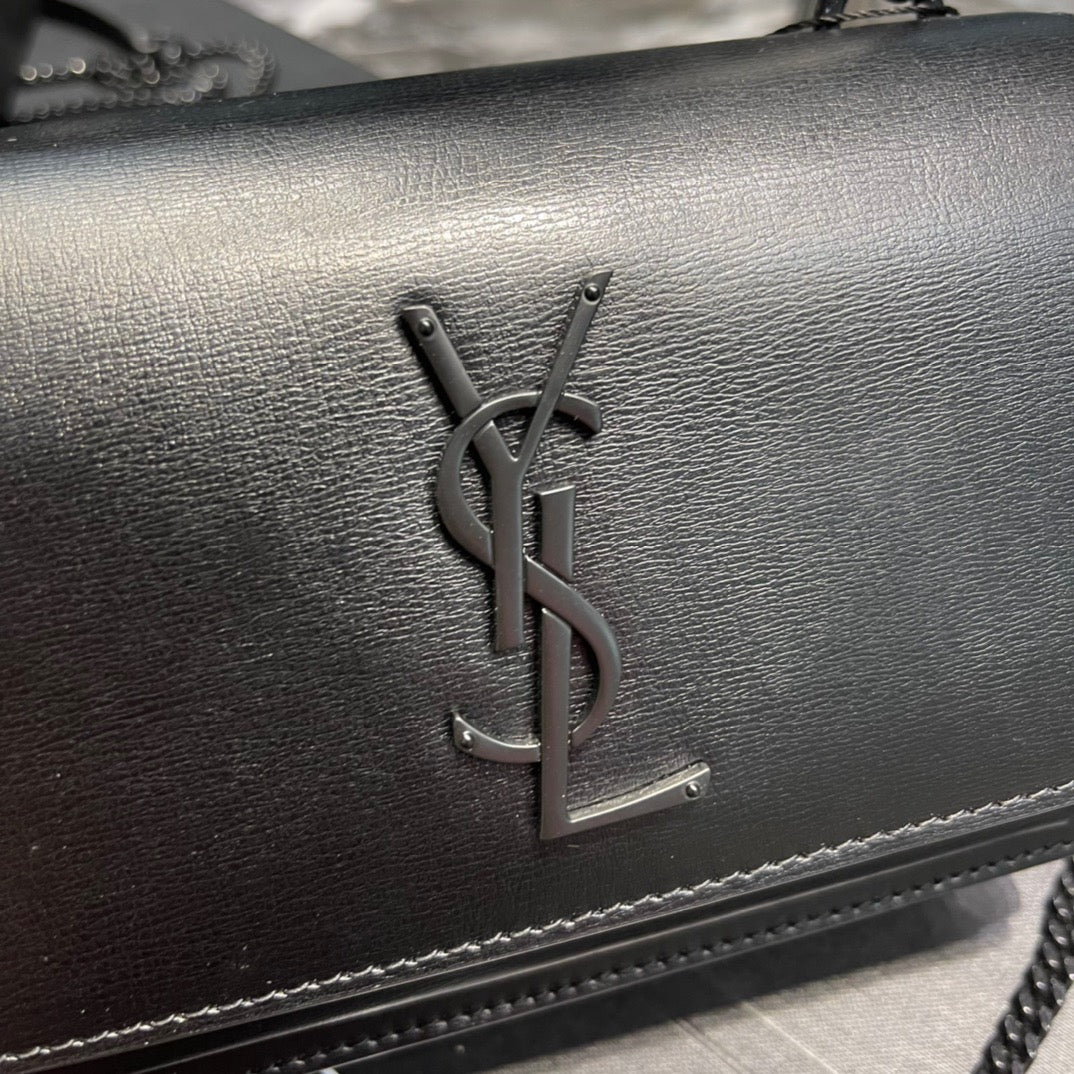 Saint Laurent Sunset Small Top Handle Bag In Black Calfskin