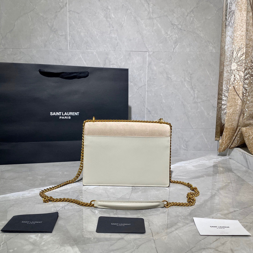 Saint Laurent Sunset Medium Chain Bag In White And Beige Calfskin