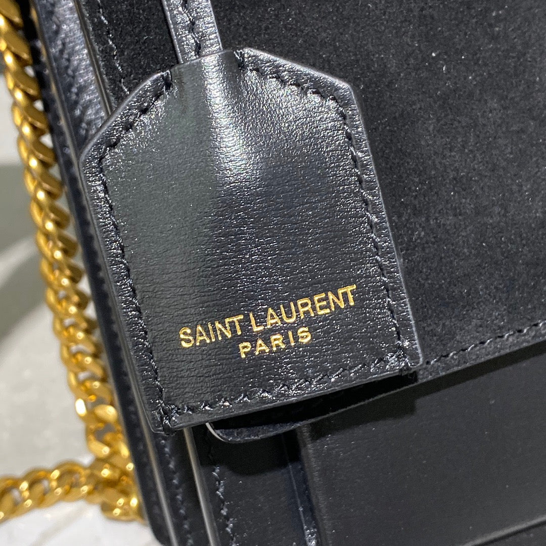 Saint Laurent Sunset Medium Chain Bag In Black Suede