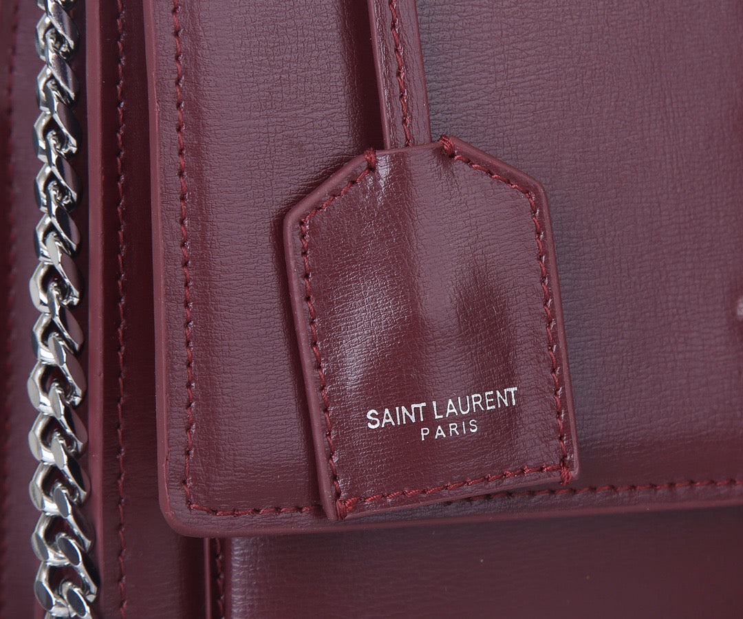 Saint Laurent Sunset Medium Chain Bag In Burdungy Calfskin