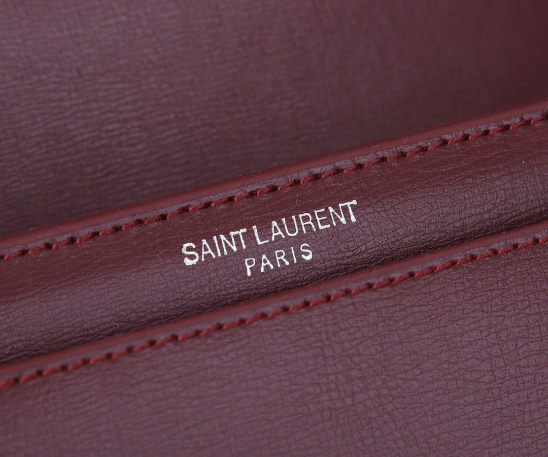 Saint Laurent Sunset Medium Chain Bag In Burdungy Calfskin