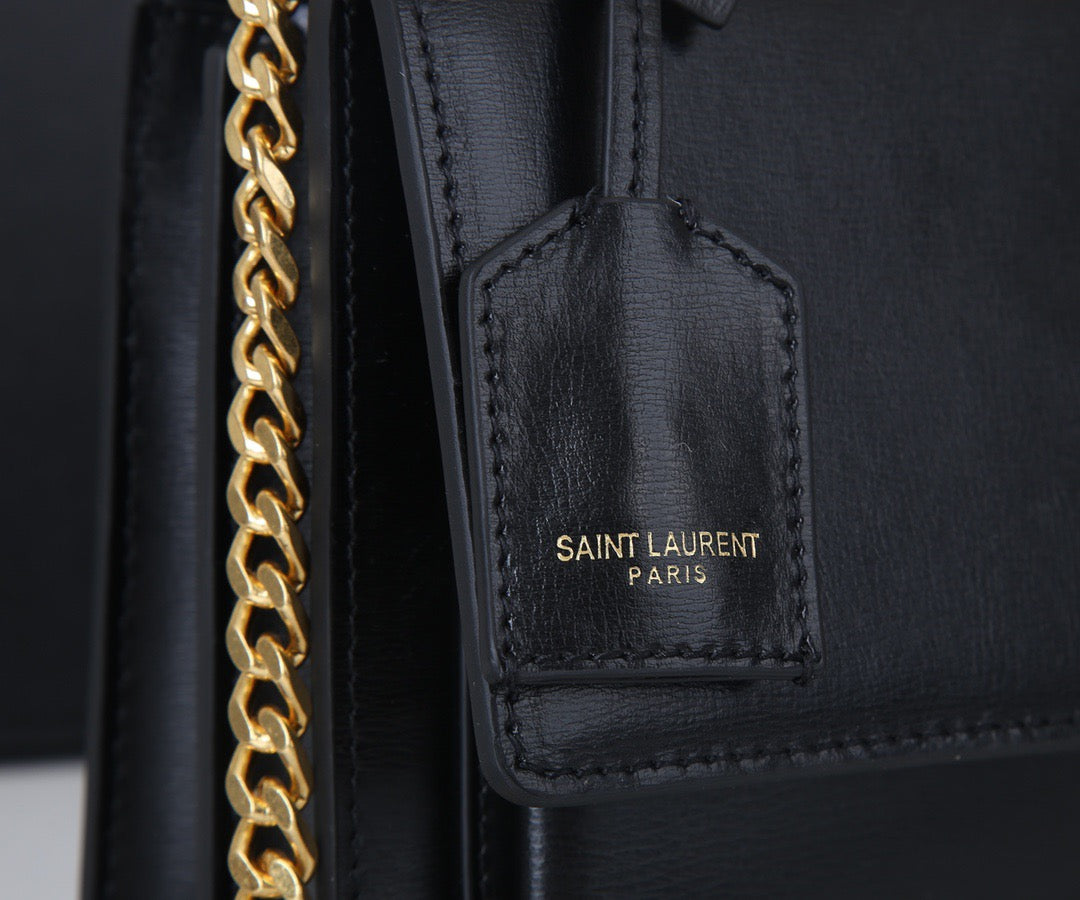 Saint Laurent Sunset Medium Chain Bag In Black Calfskin