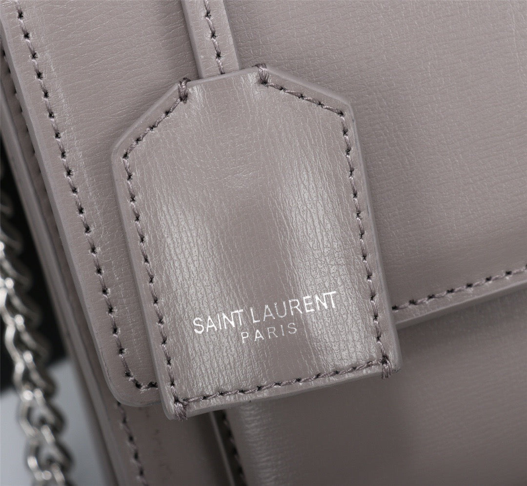 Saint Laurent Sunset Medium Chain Bag In Gray Calfskin