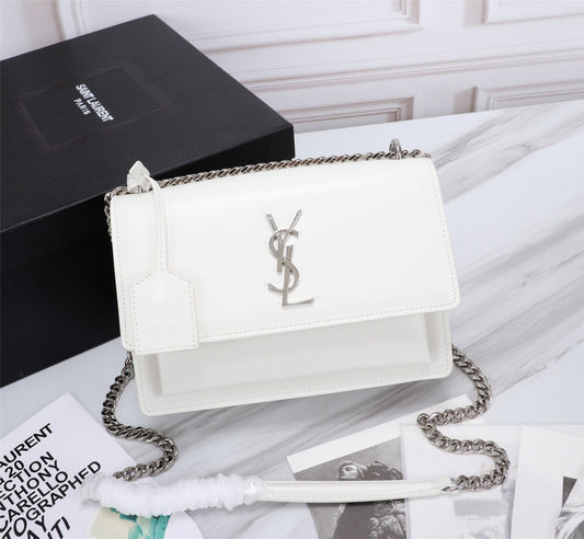 Saint Laurent Sunset Medium Chain Bag In White Calfskin