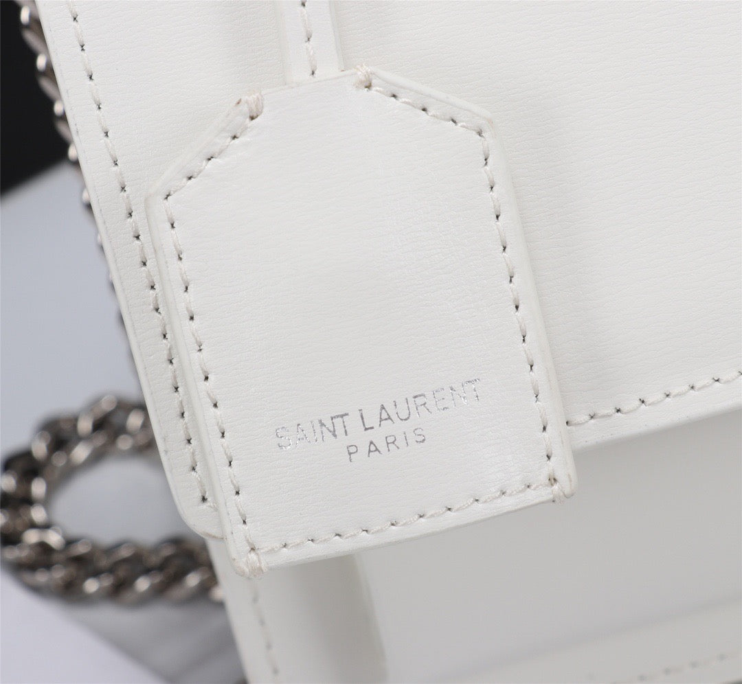 Saint Laurent Sunset Medium Chain Bag In White Calfskin