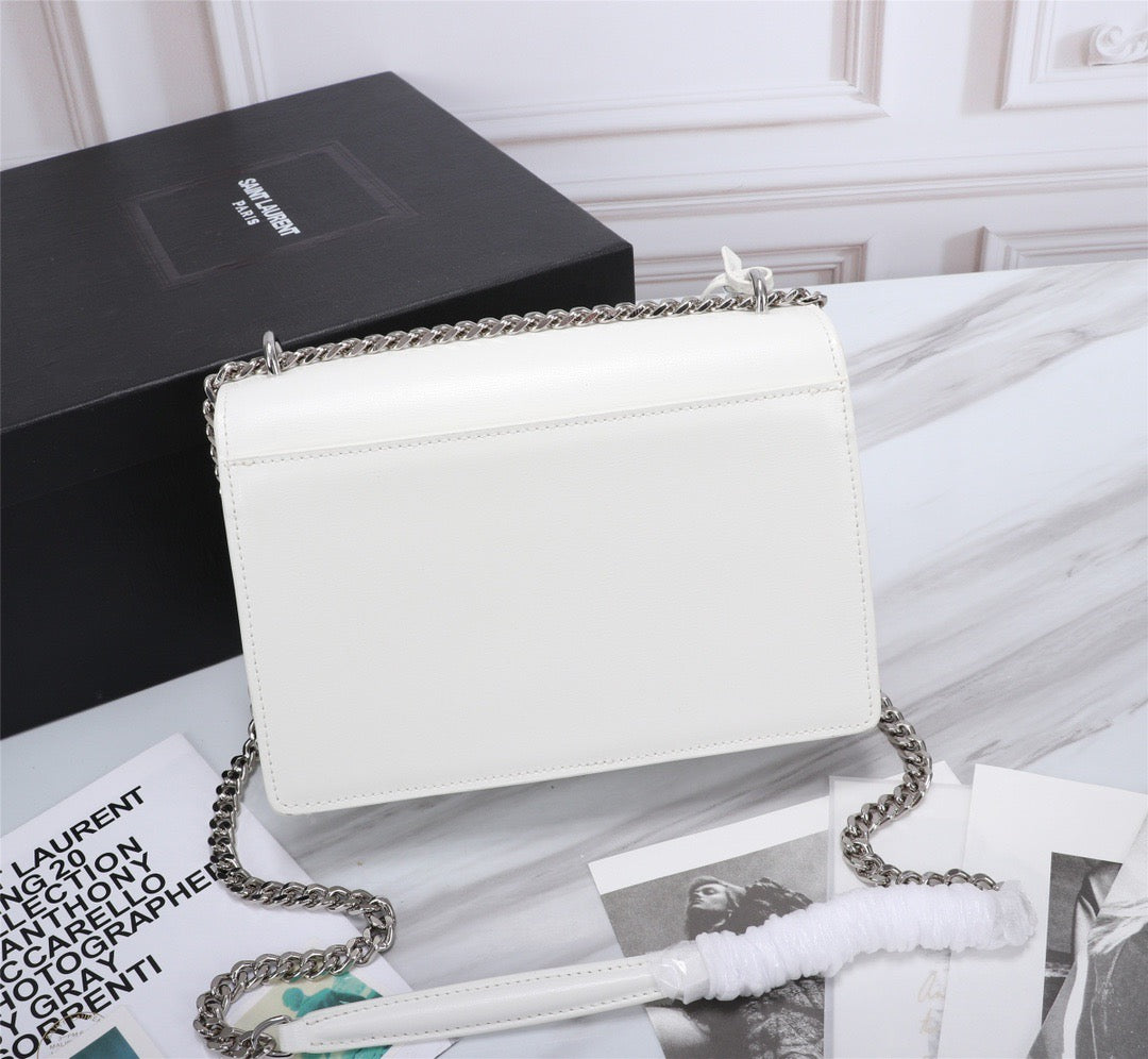 Saint Laurent Sunset Medium Chain Bag In White Calfskin