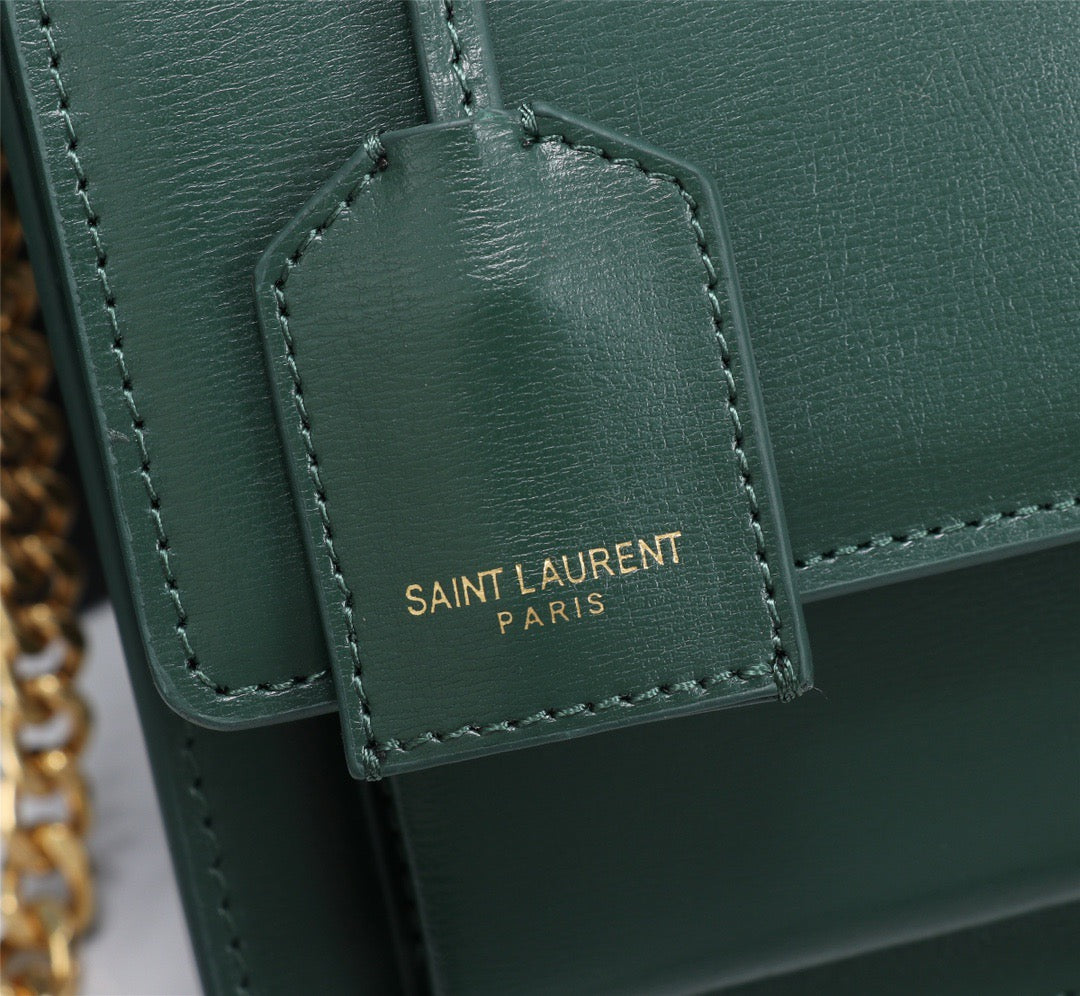 Saint Laurent Sunset Medium Chain Bag In Dark Green Calfskin